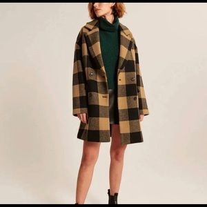 Abercrombie & Fitch Black and Tan Check Wool-Blend Pea Coat